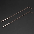 Minimalist long threader earrings with rectangular pendants in rose gold finish - Long Tassel Chain (8333)