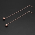 Minimalist long chain tassel earrings in rose gold finish with round bead pendants - Round Bead Ball (8334)