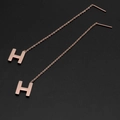 Minimalist titanium steel rose gold threader earrings with H-letter pendant for women - Letter H (8339H)