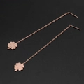 Elegant rose gold titanium tassel earrings with clover leaf pendant and long chain finish - Maple Leaf (8340)