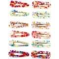 Colorful confetti acetate hair clips set in drop and rectangular shapes on gold metal - Jelly Glue Type / 12pcs Set