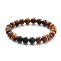 Brown tiger eye bead bracelet with matte black stones on a clean white background - Main Tiger Eye Beads Style (KB109659-Z)