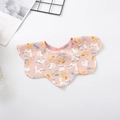 Pink petal-shaped cotton baby bib featuring all-over cartoon cat prints and snap closure - Petal-shaped Bib For Kittens