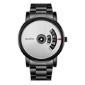 Reloj de hombre con correa de metal negro y esfera giratoria blanca de diseño único - Esfera Blanca Correa de Acero Negra