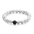 Minimalist white turquoise beaded bracelet with a black lava stone accent for couples - White Turquoise with Single Black Lava Stone (KB109669-Z)