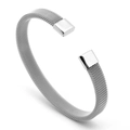 Minimalist men's silver stainless steel C-shaped mesh bracelet with polished end caps - 10MM Width Silver