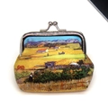 Detail of vintage canvas coin purse featuring Van Gogh oil painting print and metal clasp - Ocean Blue No.7 (Yellow Sunflowers Style)