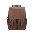 Men's retro dark brown PU leather backpack with vintage buckles and large capacity - Dark Brown