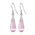 Elegant silver water-drop earrings with polished pink cat-eye stone pendants - Pink Cat Eye Stone / Pink