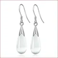 Elegant silver-plated drop earrings featuring milky white opal moonstone pendants - White Cat's Eye Stone / White