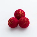Three red wool felt Christmas balls with gold snowflake embroidery for DIY holiday decor - Snowflake Embroidery Style (No. 5)