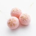 Pink wool felt Christmas ball ornaments with gold snowflake embroidery for tree DIY decor - Snowflake Embroidery Style (No. 1)
