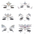 Iridescent facial rhinestone stickers set with six unique crystal tattoo patterns - Set 23