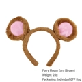 Brown faux fur mouse ears headband with pink inner lining and plush texture for cosplay - Brown Plush Mouse Ears