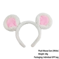 Cerchietto con orecchie di topo in peluche bianco e rosa per cosplay e feste - Orecchie da Topo Bianche di Peluche