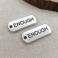 Silver rectangle charm with ENOUGH engraving for DIY jewelry making and craft supplies - Enough