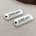 Silver rectangular metal charms with Dream engraving for DIY jewelry making - DREAM