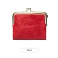 Mini portafoglio vintage in pelle rossa lucida con chiusura a scatto dorata - Rosso