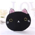 Cute black cat plush coin purse with pink ears and zipper closure for small items - Solid Black