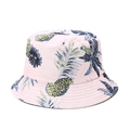 Detail eines rosa Fischerhuts aus Baumwolle mit Ananas- und Palmenblattmuster - M (56-58cm) / Hellrosa