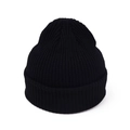 Detailed view of thick ribbed knit texture and wide cuff on black winter beanie - Black