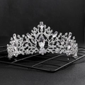Corona da sposa barocca in argento con motivi a foglia di cristallo e strass a goccia - Argento Strass Bianco