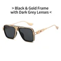 Square punk sunglasses with black gold frames and dark grey lenses for men - Black Gold Frame Black Grey Lens