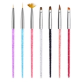 Detail van 7 professionele nail art penselen met strass steentjes in de handgrepen - Rhinestone Acrylic Handle Style