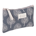 Grey canvas makeup bag with white tree pattern and Natural Style handmade fabric label - Wishing Tree / Large