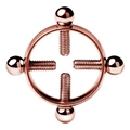 Detail of adjustable rose gold stainless steel nipple ring with four screw fasteners - Rose Gold