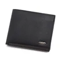 Classic men's trifold wallet in black litchi leather with elegant coffee color trim - Black