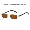 Retro small square sunglasses with gold metal frame and tea-colored lenses for women - Gold Frame Tea Lens