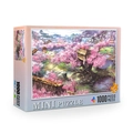 Mini puzzle 1000 pieces with cherry blossom tree house fantasy landscape artwork - Fireworks Villa (66-001)