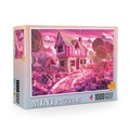 Mini 1000 pieces puzzle for adults featuring a pink candy house landscape illustration - Candy House (66-005)