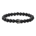 Matte black stone crown bracelet for men with micro-paved cubic zirconia accents - Frosted Stone Black Crown
