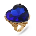 Anello dorato regolabile con grande gemma blu scuro a cuore e incisione a traforo - Aperto Regolabile / Blu