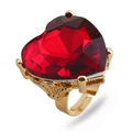 Luxurious gold ring featuring a large heart-shaped red gemstone with vintage engraving - Adjustable Open / Red