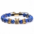 Bracelet 8mm en lapis-lazuli naturel avec couronne dorée et cordon réglable pour hommes - Pierre Impériale Naturelle Bleue (Tressé Ajustable)