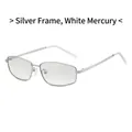 Retro square sunglasses with silver metal frame and reflective light grey lenses - Silver Frame White Mirror Lens