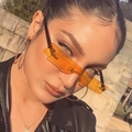 Retro rectangle rimless sunglasses with orange tinted lenses and dark temples - Yellow