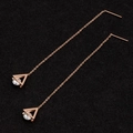 Modern rose gold tassel earrings featuring a geometric triangle drop and clear zircon stone - Triangle with Zircon (8320)