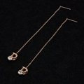 Elegant rose gold D-letter long tassel earrings with sparkling zircon on black background - Letter D with Zircon (8325D)