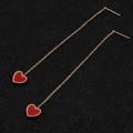 Rose gold threader earrings with red heart-shaped pendant and beaded edge detail - Red Heart Enamel (8327)