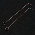 Minimalist rose gold titanium steel tassel drop earrings with black circular inlay - Black Circle (8331)