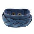 Pulsera vintage de cuero trenzado azul para hombre con cierre de presión ajustable - Azul Retro
