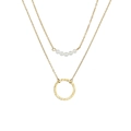 Collana a doppio strato in acciaio inossidabile con perle bianche e ciondolo ad anello - Oro