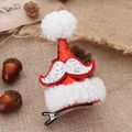 Red glitter mini Santa hat hair clip with silver beard on rustic linen background - Beard Style Hair Clip / Red/Silver