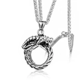 Collana ouroboros in acciaio inossidabile argento con ciondolo drago su base bianca - Set Collana con Ciondolo / Pendaglio in Acciaio + Catena da 60cm