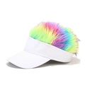 Dettaglio di visiera bianca creativa con capelli finti neon multicolore stile mohawk - Adulto (56-59CM) / Bianco