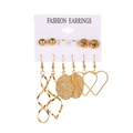 6-pair set of gold leaf and heart earrings with pearls on white card display - KC Gold (12197)